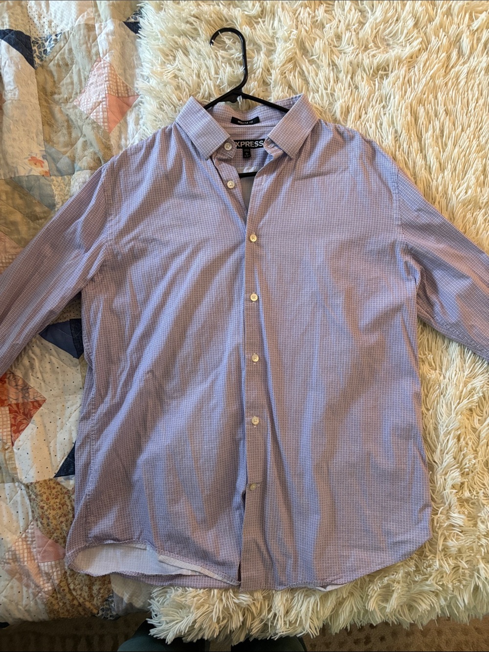 Express Men’s Purple Micro-Check Dress Shirt